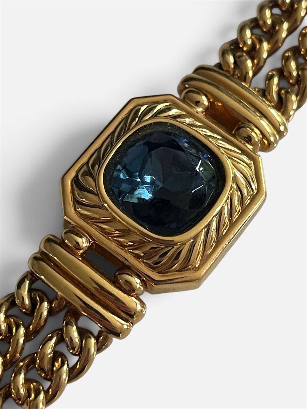 Lanvin Double Chain Bracelet with Sapphire Blue Centre Stone.